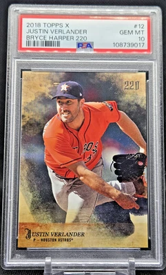 2018 Topps X Bryce Harper 220 Justin Verlander #12 PSA Gem MT 10 (JBC2688) - Image 1 of 2