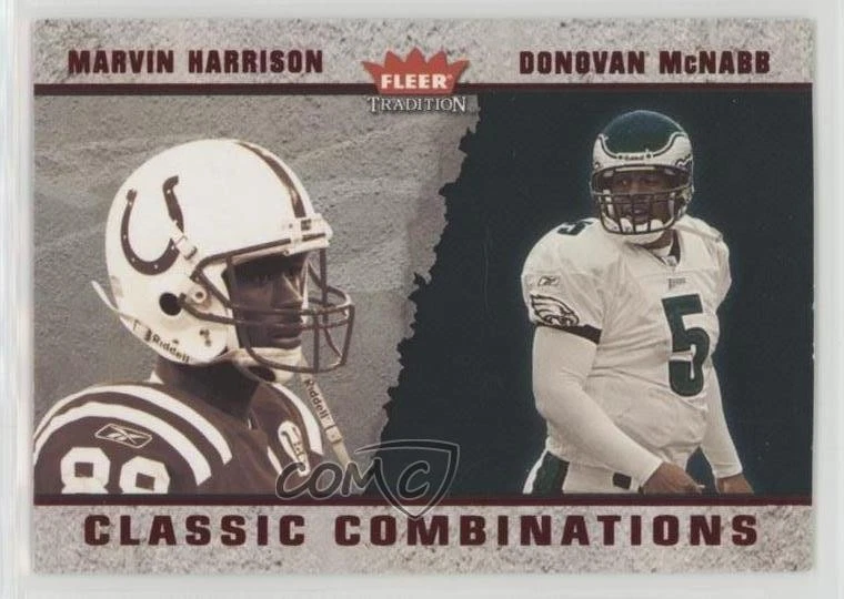 2003 Fleer Tradition Classic Combinations Red Donovan McNabb Marvin Harrison HOF - Image 1 of 2