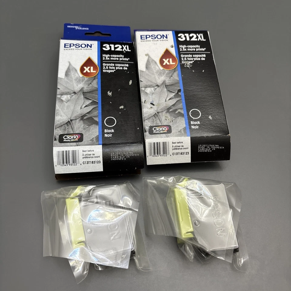 2 Genuine Epson 312XL High Capacity Black Ink Cartridge Exp 10/2027 NEW OPEN BOX - Image 1 of 4