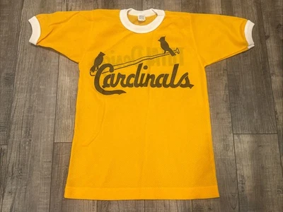 Vintage 1970s Cardinals Youth Little League Yellow Mesh Uniform T-shirt LG - Image 1 of 4