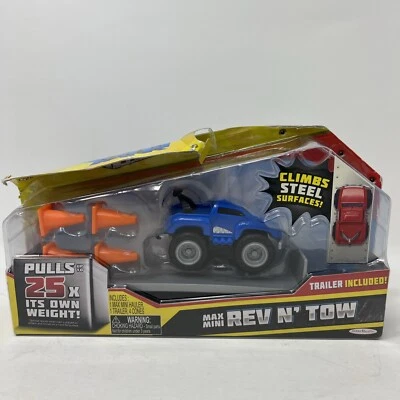 Max Tow Truck Mini Rev N' Tow With Trailer Climbs Steel Surfaces Pulls 25x Blue - Image 1 of 4