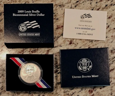 2009 S Louis Braille Bicentennial Silver Commemorative Dollar $1 US UNC OGP/COA - Image 1 of 3