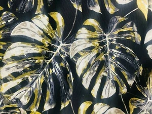 Black & Green Palm Banana Leaf Print Fabric Cotton Curtain Material - 280cm wide - Picture 1 of 10