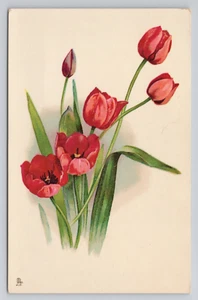 Raphael Tuck Postcard Red Tulips 8190 Favourite Flowers Series 1 - Picture 1 of 2