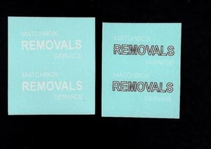MATCHBOX TRANSFERS/DECALS - 17a/b REMOVAL VAN - White/Black Lettering - Picture 1 of 3