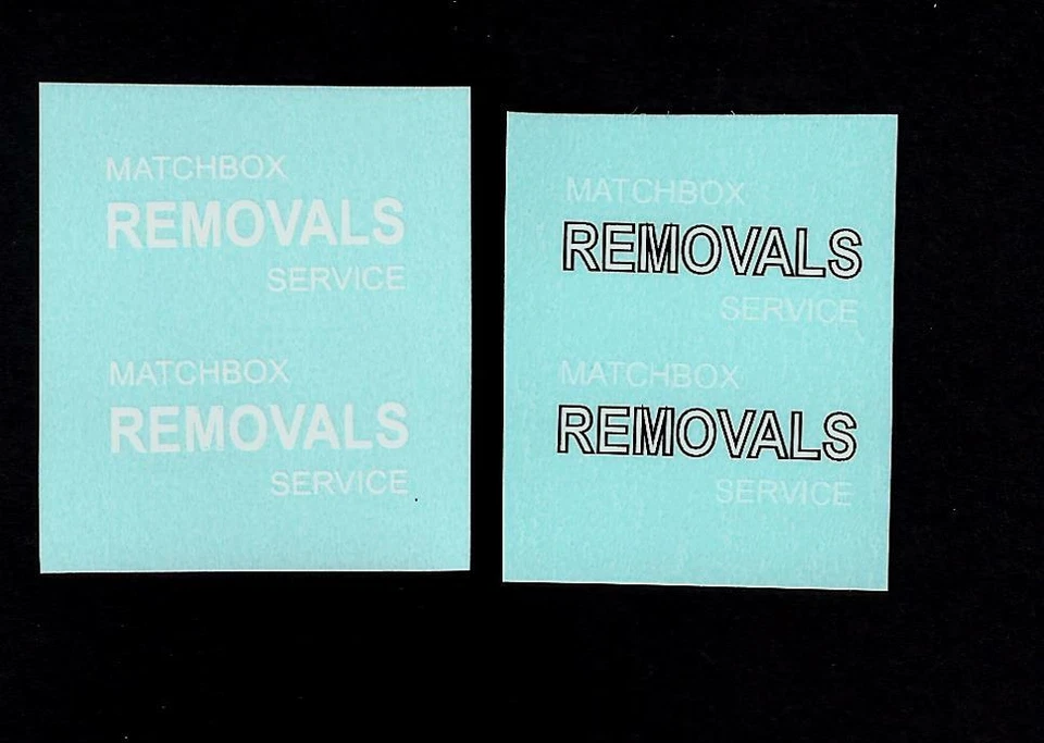 MATCHBOX TRANSFERS/DECALS - 17a/b REMOVAL VAN - White/Black Lettering