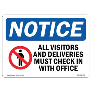 Calcomanía de plástico metálico letrero de notificación de OSHA ANSI para visitantes - Imagen 1 de 5