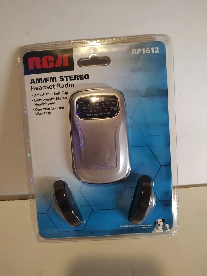 RCA RP1612 AM/FM Stereo Headset Radio Detachable Belt Clip Lightweight Headphone - Image 1 of 4