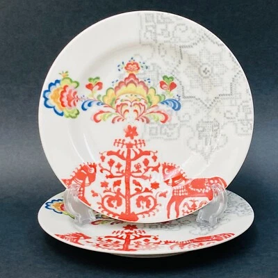 Set of 2 Anthropologie Red Horses Textured Salad Plates 8" - Image 1 of 4