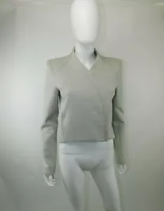 Helmut Lang kleine graue Baumwolle Crop asymmetrischer Reißverschluss kragenlose Motorradjacke - Bild 1 von 9