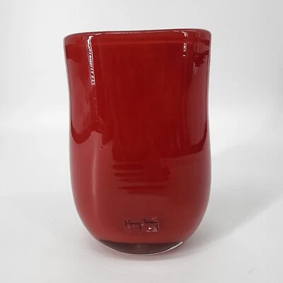 Jarrón Henry Dean vidrio artístico soplado rojo grueso peso pesado MCM no firmado  Foto 1 de 4