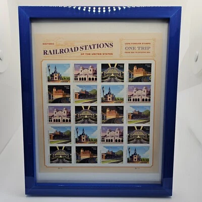 Historic Railroad Stations of the USA 8'x10” Frame USPS Forever Stamps Fathers D - Image 1 of 4