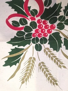 Finlayson Christmas Vtg Cotton Table Topper 13" Sq Bread Basket Holly & Wheat  - Picture 1 of 8