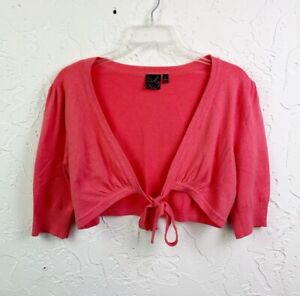 Y2k Pink Cropped 3/4 Sleeve Tie Front Shrug Cardigan Size XL 