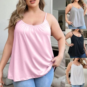 Plus Size Women Basic Sleeveless Tank Tops Ladies Strappy Casual Loose Blouse - Picture 1 of 27