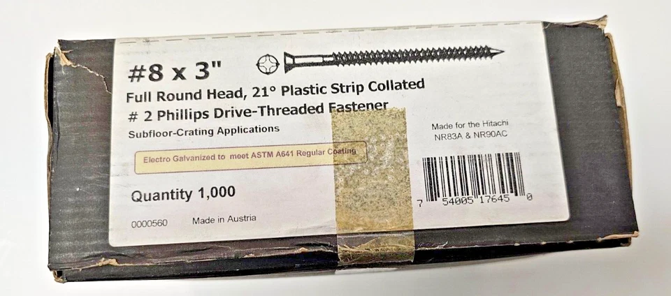 Hitachi 17645 #8 x 3"  21° Galvanized Plastic Collated Strip Screws 1000 count - Image 1 of 3