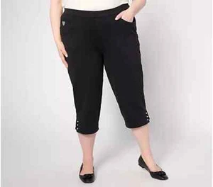 Quacker Factory Jeannes Short Mini Faux Pearl Capri Pant Black Short XXS A636664 - Picture 1 of 1