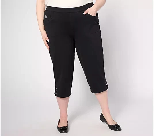 Quacker Factory Jeannes Short Mini Faux Pearl Capri Pant Black Short XXS A636664 - Image 1 of 1