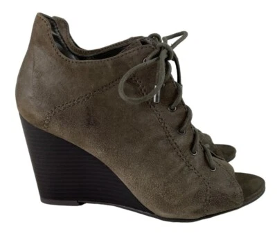 Jessica Simpson Mujer 7.5B Marrón Con Cordones Punta abierta Gamuza Cuña Plataforma Zapatos Foto 1 de 4