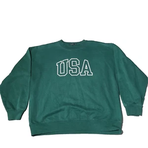 USA sweatshirt Mens S Green White stencil style Crewneck Pullover Boohoo brand - Picture 1 of 7