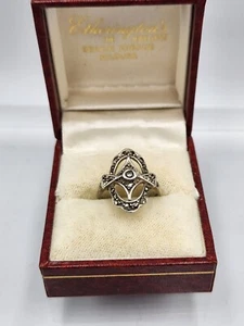 Vintage sterling silver oval open pierced marcasite ring size L art deco - Picture 1 of 12