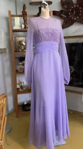 Vintage 70s Lillie Rubin Maxi Dress Purple Flower Chiffon Prom Bridesmaid S/M - Picture 1 of 9