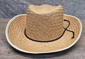 Western Straw Summer Hat With Shoelace Band One Size Light Brown Hi Crown - Picture 1 of 12