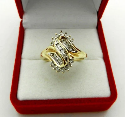 Anel feminino aglomerado de ouro amarelo 10k sólido diamantes naturais 0,35 tcw tamanho 7,75 - Imagem 1 de 4