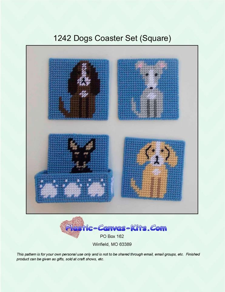 Dog Square Coaster Set-Plastic Canvas Pattern or Kit - Image 1 of 1