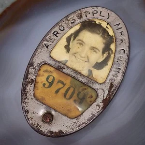 WW2 Era Vintage Aero Supply Mfg. Co. Inc. Female Employee ID Photo Badge Pin - Picture 1 of 2