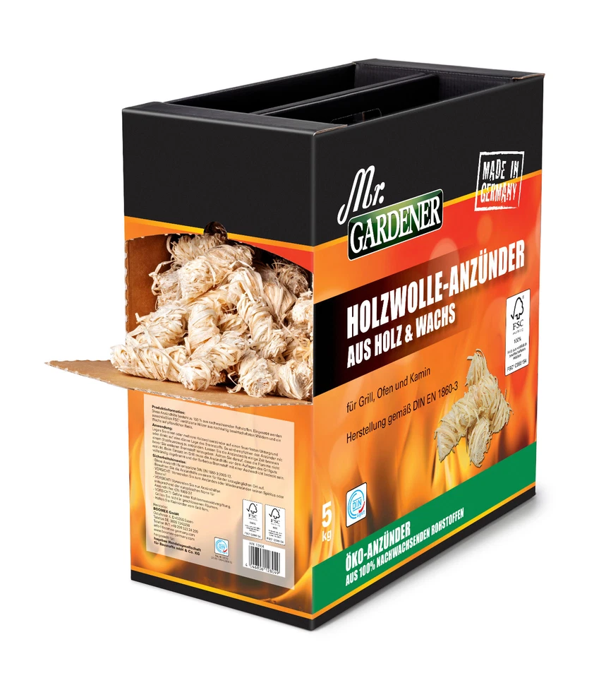 Mr. Gardener Holzwolle Kaminanzünder 5 kg Grillanzünder Bio Anzünder