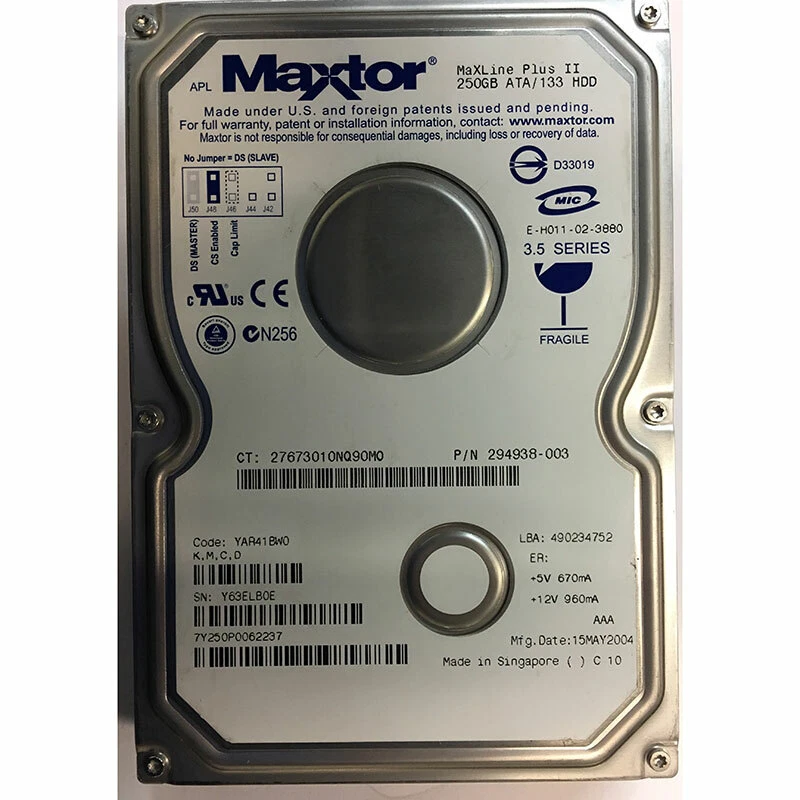294938-003 - HP 250GB 7200 RPM IDE 3.5" HDD - Image 1 of 1