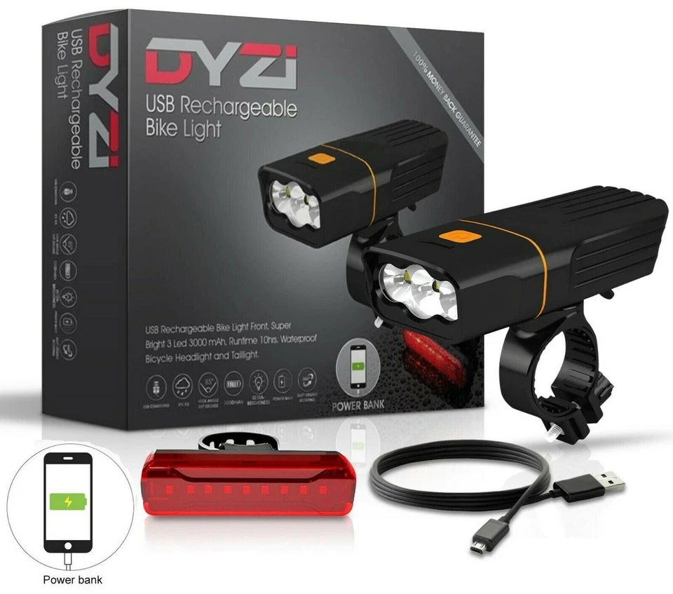 DYZI FULLY RECHARGEABLE BICYCLE / SUPER BRIGHT BIKE LIGHTS SET LIGHT WATERPROOF - Image 1 of 4