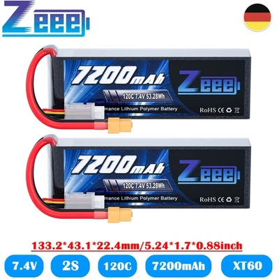 2x Zeee 2S 7.4V Lipo Akkus 120C 7200mAh XT60 für RC Tank Helicopter RC Flugzeug - Bild 1 von 4