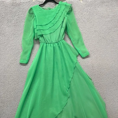 Mike Benet Formals Dress Womens 6 Green Layered Sheer 1960's True Vintage Retro - Image 1 of 4