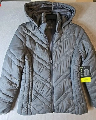 Chaqueta acolchada Xersion para mujer talla PS gris resistente al agua con capucha ligera  Foto 1 de 4
