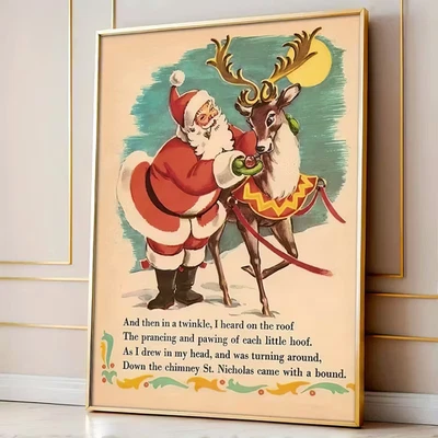 Pôster vintage de Papai Noel tradicional de Natal sem moldura com Papai Noel pulando - Imagem 1 de 4