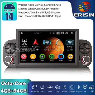 8-Core Android 14 Autoradio GPS per Fiat Panda CarPlay DAB+Wifi DSP OBD2 FM DTV - Imagen 1 de 4