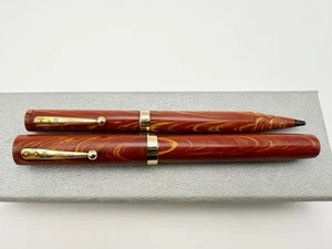 WATERMAN 94 ROSE RIPPLE FOUNTAIN PEN & PENCIL SET 9K CAP BANDS M #4 BUTTER FLEX - Picture 1 of 23