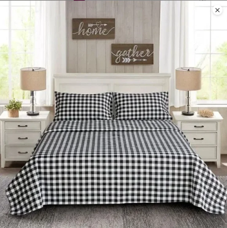 Sábana Estampada Negro Blanco Búfalo Cuadros Talla King Microfibra Suave Country Foto 1 de 3