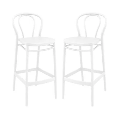 Home Square Contemporary Indoor Outdoor Bar Stool in White - Set of 2 - Image 1 of 4