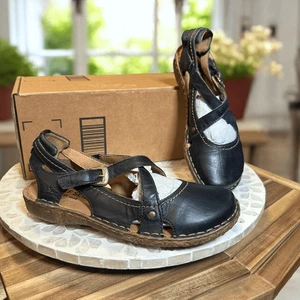 Josef Seibel Rosalie 13 Black Leather Mary Jane Sandals Women Size 37 EU / 6 US - Picture 1 of 14