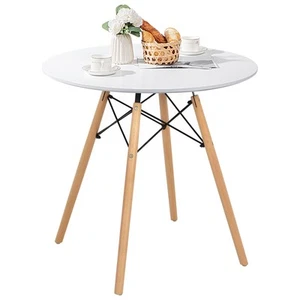 31.5" Modern Round Dining Table w/ Steel Frame & Solid Wood Legs up to 4 White - Picture 1 of 9