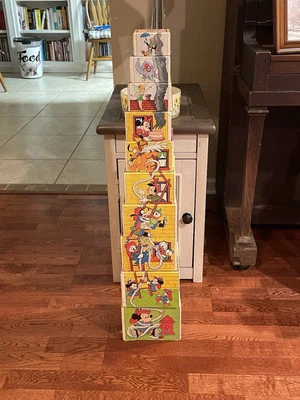 Bloques de aprendizaje de construcción antiguos para niños, con números, alfabeto, personajes de Disney Foto 1 de 4