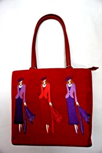 Borsa a mano Sandol in pelle scamosciata rossa ricamata FAUX tracolla 12" goccia - Foto 1 di 10