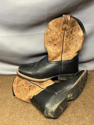 Botas vaqueras Dan Post Little River negras marrones puntera cuadrada niños talla 6 D Foto 1 de 4