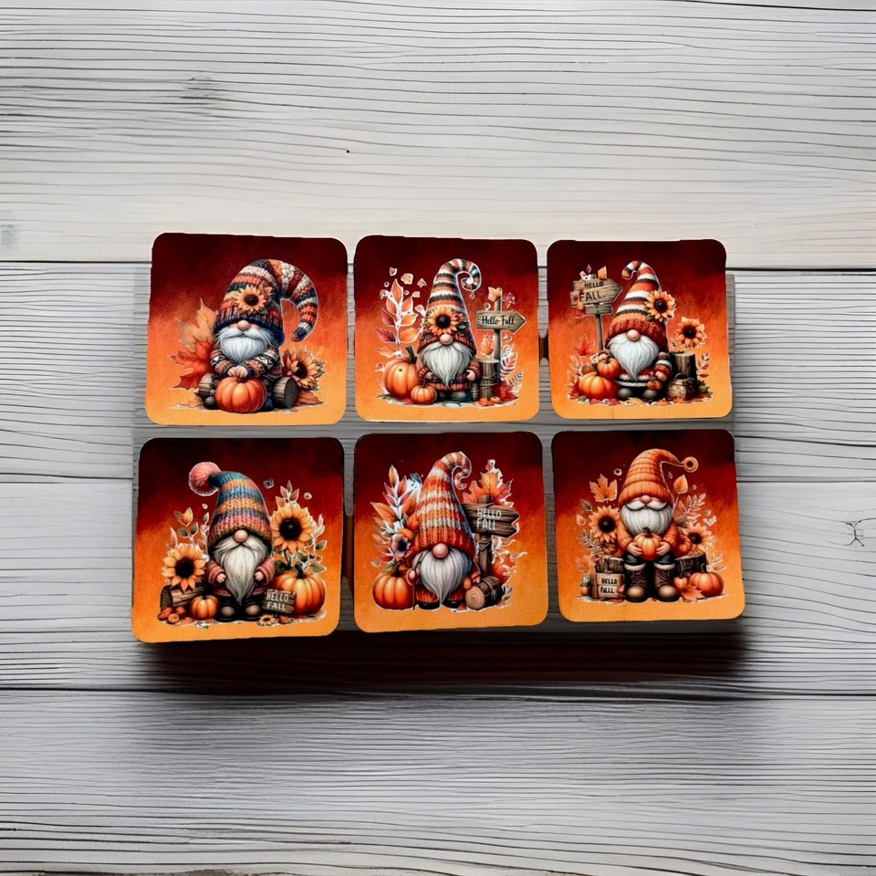 Fall Gnomes Coasters (6) Bar Drink Holder Bottle Can Autumn Gift Foto 1 de 1