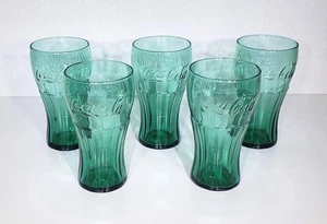 Coca Cola Coke Glasses Tumblers Blue Green Color 5 Glass Tumbler Set Lot 6" EUC - Picture 1 of 7