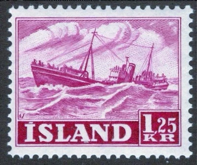 ISLANDIA 1952, SC 265, F/VF MNH** 1,25 K arrastrero, scv $24,00 *Sellos de bahía* Foto 1 de 2