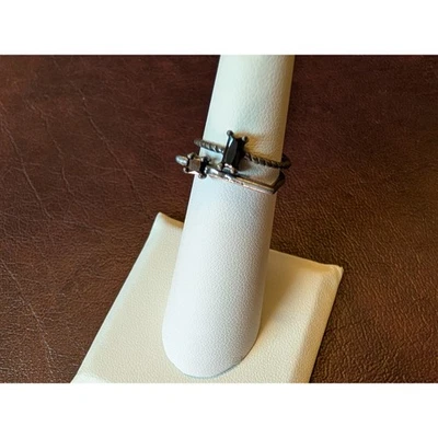 Anillo Apilable Talla 5 Único Plata de Ley 925 Piedra Baguette Negra Declaración Foto 1 de 4